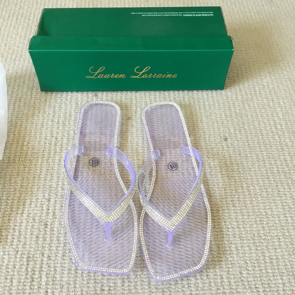 Lauren Lorraine Lavender Rhinestone-Trim Flip Flops